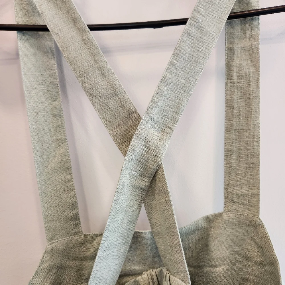 The Sunday Collective Kids NWT PinaforeSage Embroidered Dress Linen/Cotton Blend